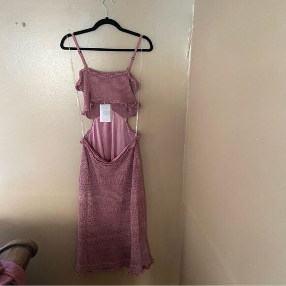 Misa Los Angeles Skye Dress Rose Knit metallic crochet cut out Revolve New - Picture 13 of 15